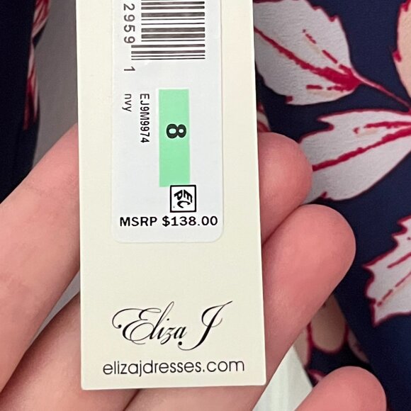 NWT Eliza J navy pink floral faux wrap dress knee length size 8 feminine summer - Picture 11 of 13